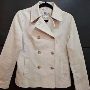 Michel Klein Paris Double Breasted Wool Blend Peacoat Coat Medium Beige